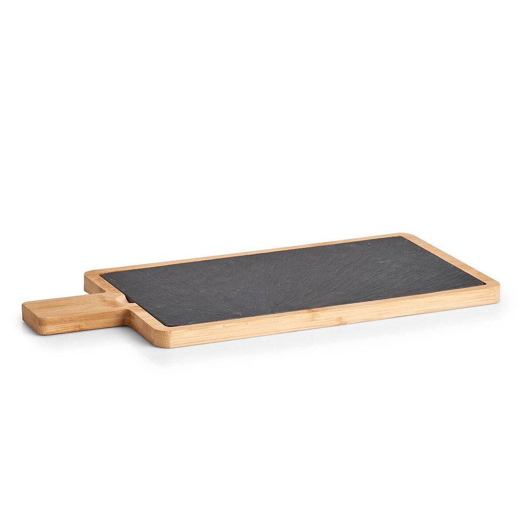 Zeller Schneide-/Servierbrett m. Griff, Bambus/Schiefer, natur/anthrazit, 40 x 19 x 1,5 cm