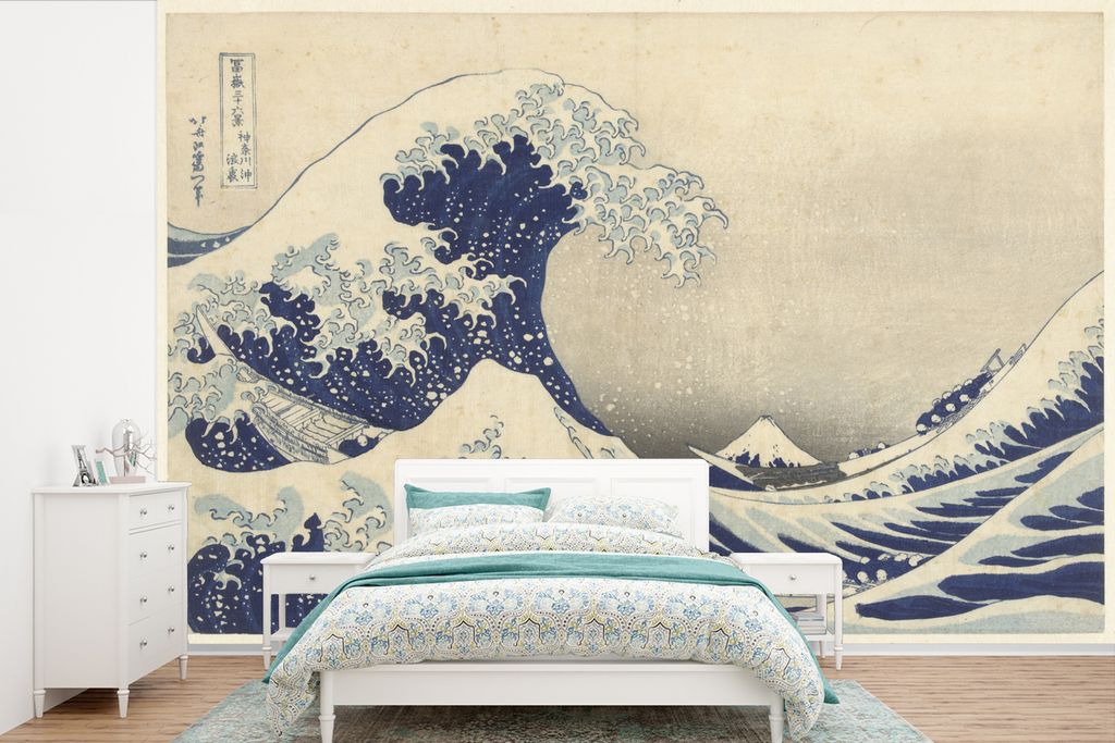 MuchoWow Fototapete für Wohnzimmer oder Schlafzimmer Wandtapete Vinyl Motivtapete Die große Welle in Kanagawa - Gemälde von Katsushika Hokusai...