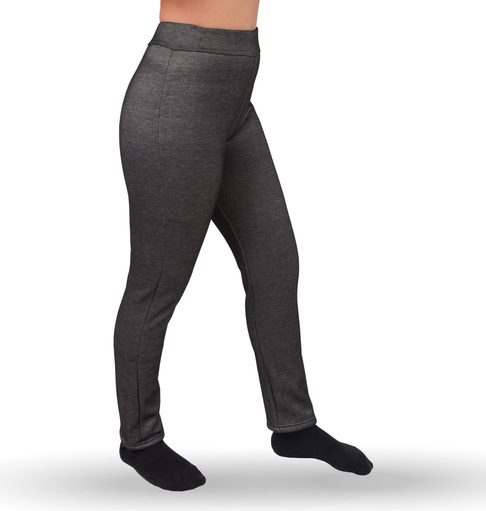 Thermo Leggings Damen - gefütterte High Waist ( Schwarz - Jeans Optik ) Thermoleggins mit Innenfleece - warme Winter Hose, Hohe Taille ( L - 44/46 )
