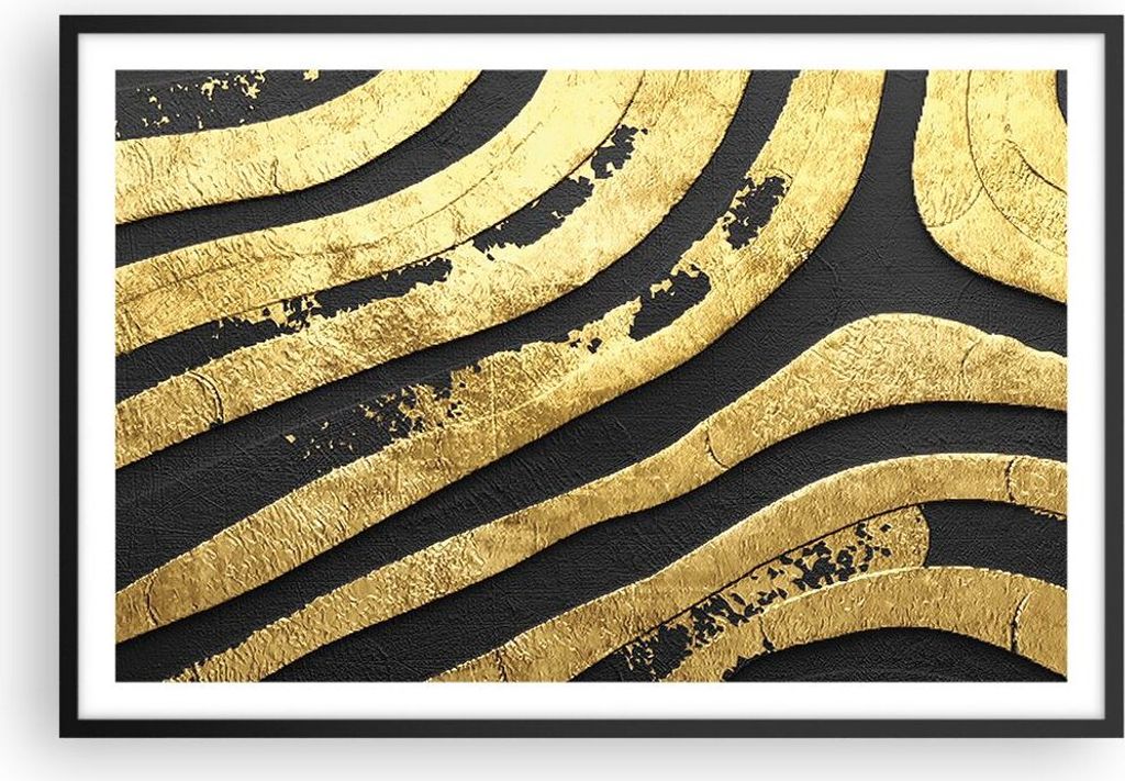 Gerahmtes Poster - Schwarzer Rahmen - Abstraktion dreidimensional Gold - 91,5x61 cm - Wand Bild - Wanddeko - Wandbilder - Kunstposter - Wandposter ...