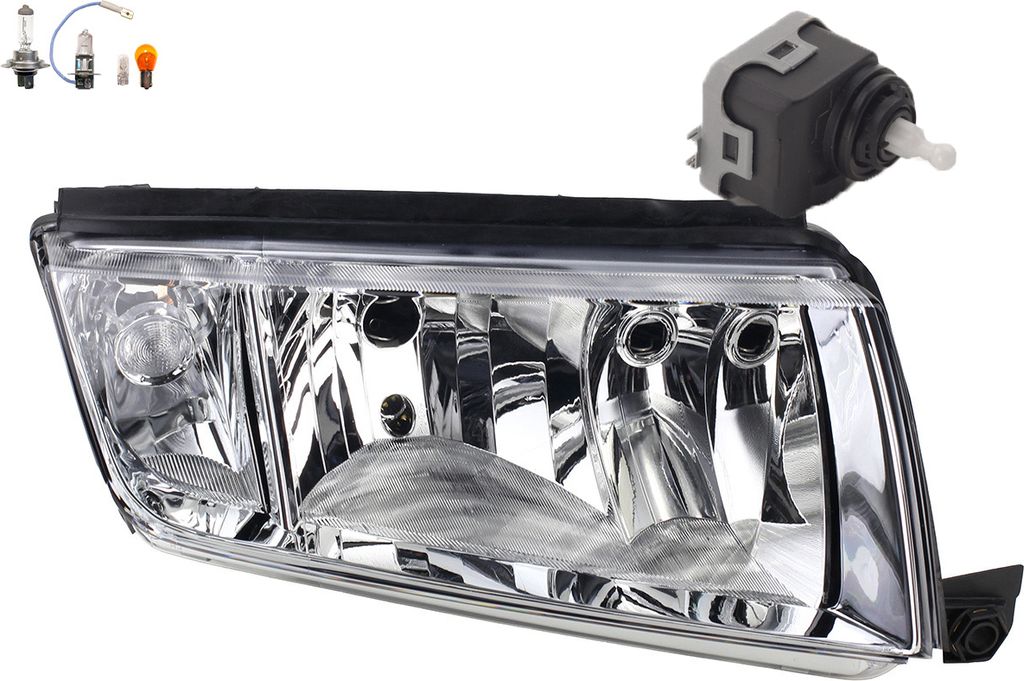 Johns, Scheinwerfer kompatibel zu Skoda Fabia 6Y 99-08 Rechts Leuchtmittel + Stellmotor 6Y0941295 6Y1941016H 6Y1941016C 6Y1941016
