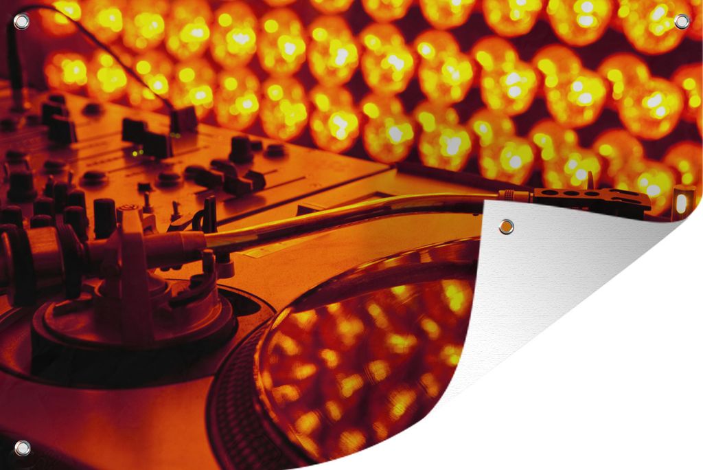 MuchoWow 60x40 cm Outdoor-Poster Gartendeko Sichtschutz Garten Poster für den Garten Drehscheibe und Mischpult für orangefarbene Lichter