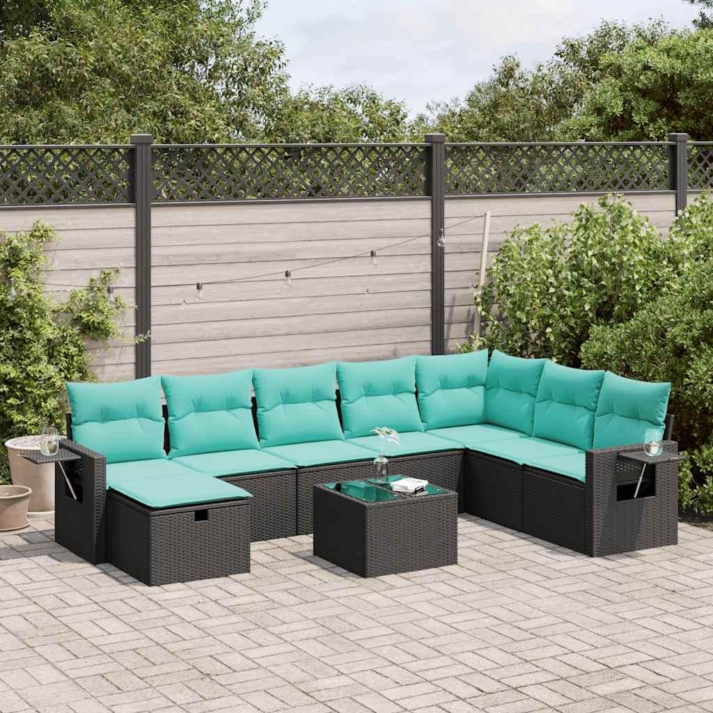 "Neues Produkt" 9-tlg. Garten-Sofagarnitur - CLORIS - Terrassen-Sofa - mit Kissen - Schwarz Poly Rattan - Sitzgruppe V33
