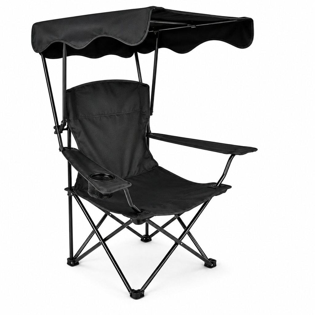 BigDean Campingstuhl mit Sonnendach schwarz, faltbar, Produktbild 