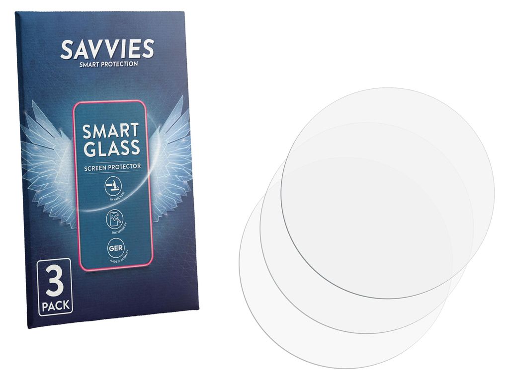 3x Savvies Schutzglas Folie für Kreisrunde Displays (ø: 38 mm) 9H Panzer Schutzfolie Glas Displayschutz klar transparent