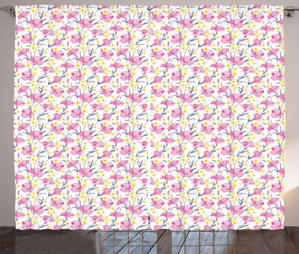 Rideau de Chambre à Fronces Imprimé Floral Exotique 280x225cm Gris