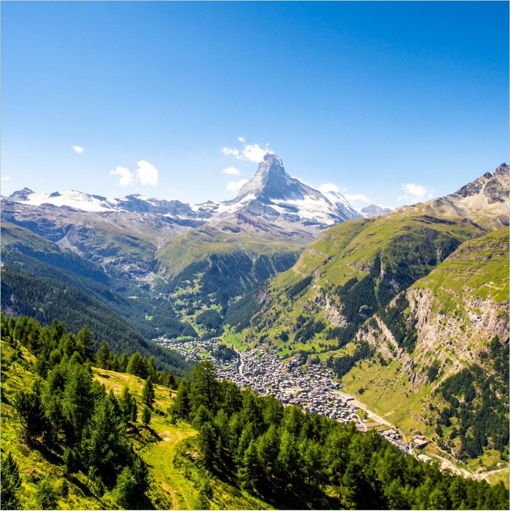 Wallario Magnet für Kühlschrank / Geschirrspüler, magnetisch haftende Folie - 60 x 60 cm, Motiv: Sommerliches Alpenpanorama
