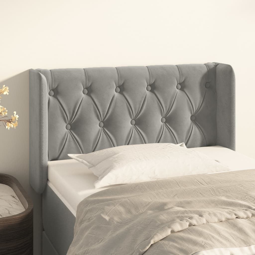 Kopfteil mit Ohren Hellgrau 83x16x78/88 cm Samt , Kopfteile Design 2024