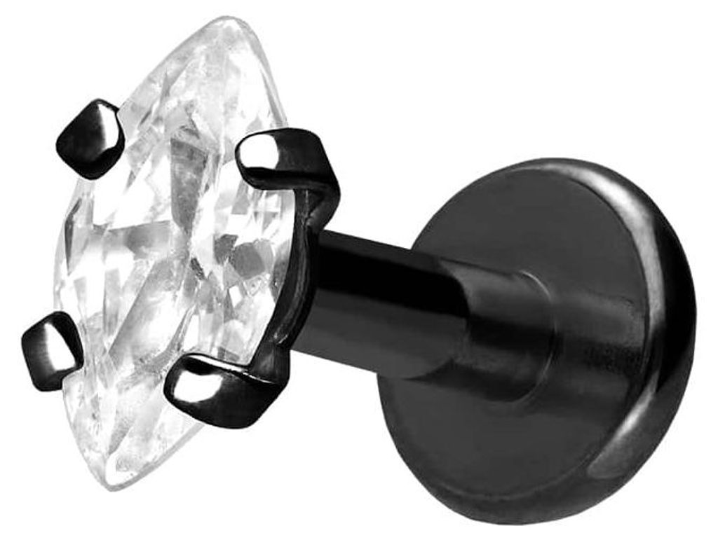 Ohrpiercing, Nasenpiercing Titan Labret mit Innengewinde EINGEFASSTER KRISTALLTROPFEN Schwarz Stablänge: 7mm | Stabstärke: 1,6mm | Kristallgröß...