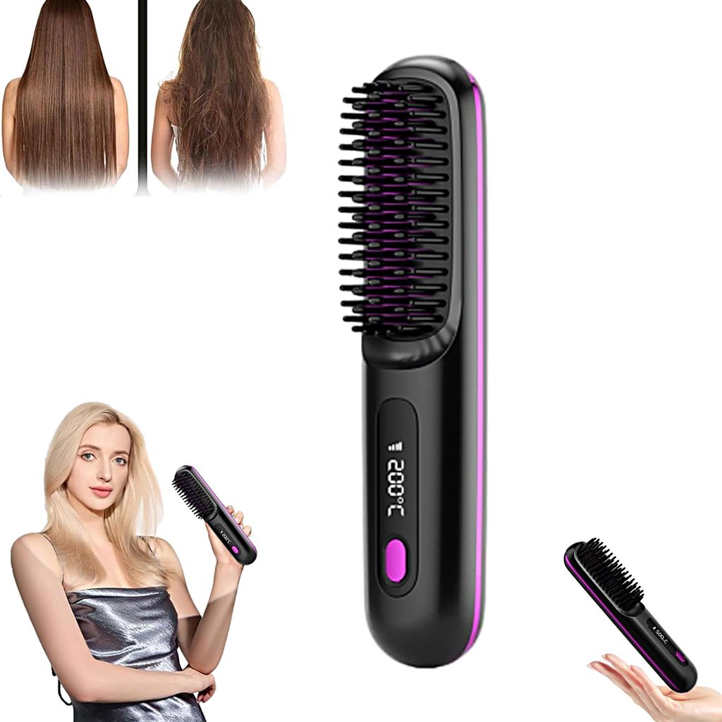 Glätteisen,Negativ Ionen Haarglätter,35W Tragbarer Glätter mit Typ-C Ladung,Heißluftbürste mit Einstellbare Temperatur,Warmluftbürste
