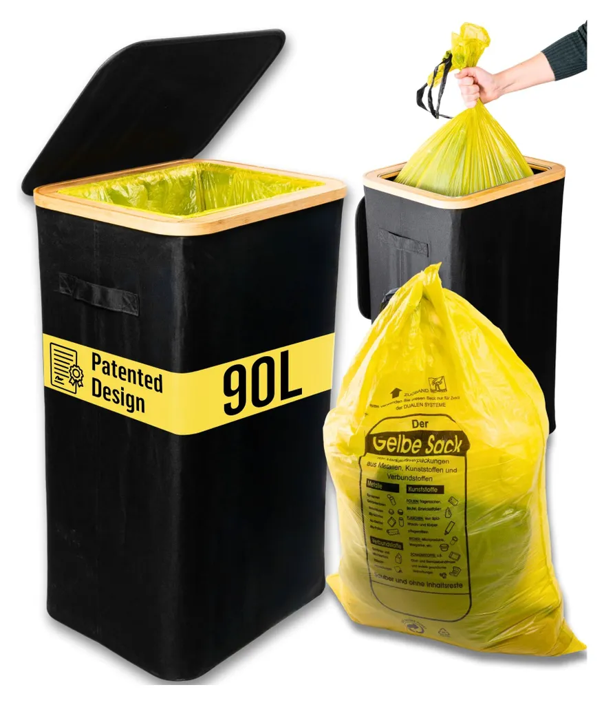 Poubelle de cuisine 90L noire pour sac grand format avec support stable