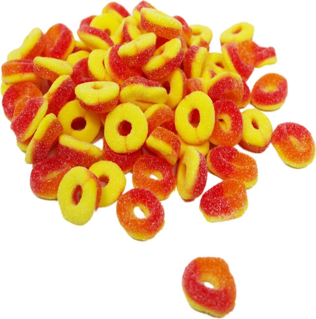 Fruchtgummi Pfirsich Ringe orange gelbe süß sauer gezuckert 1000g