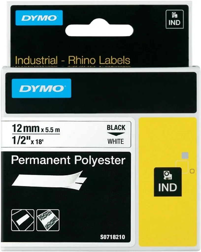 Étiquette Autocollante Dymo Rhino 12mm en Polyester Blanc pour Pro