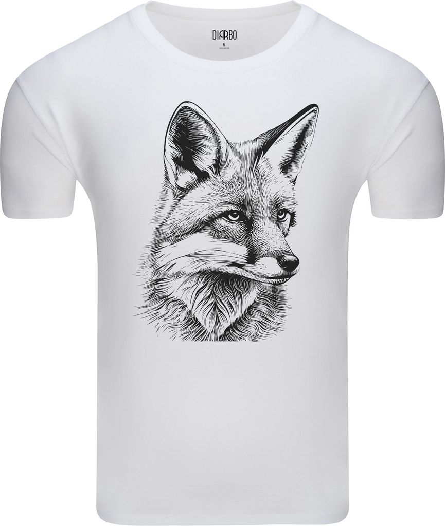 Diarbo Herren T-Shirt mit Tierliebhaber Druck Skizze eines Fuchskopfes Weiß Gr.XXL