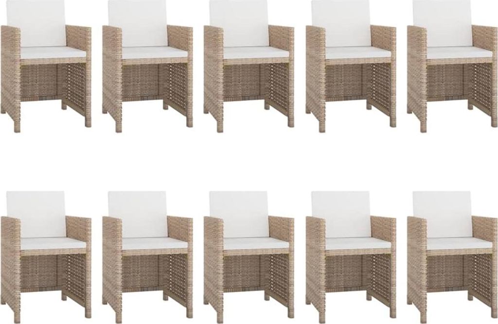 vidaXL 11-tlg. Garten-Essgruppe mit Auflagen Poly Rattan Beige