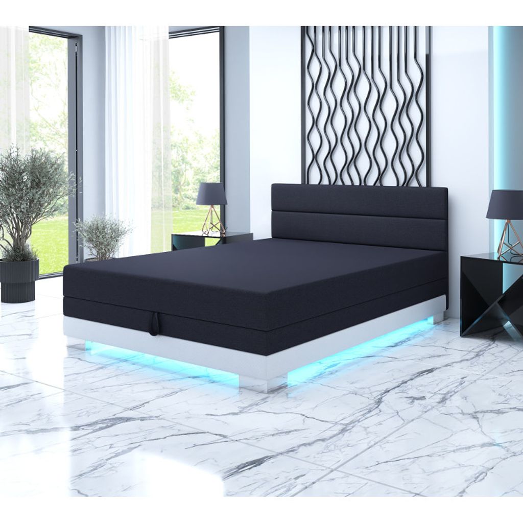 Polsterbett 140x195 MORIA 2 mit LED-Beleuchtung – Graphit/Creme
