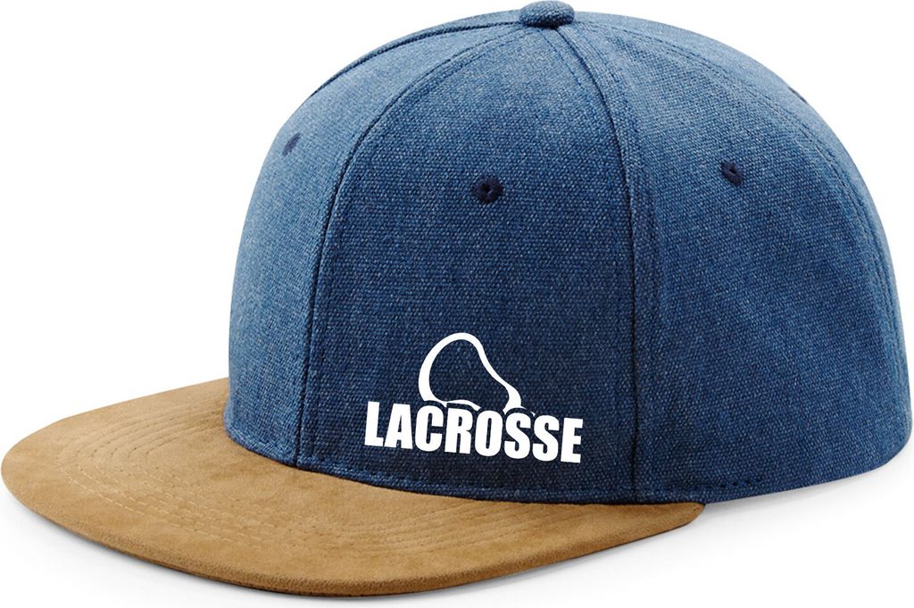 Huuraa Cappy Mütze Lacrosse Schriftzug Denim Baumwolle und Polyester Snapback Kappe Geschenkidee