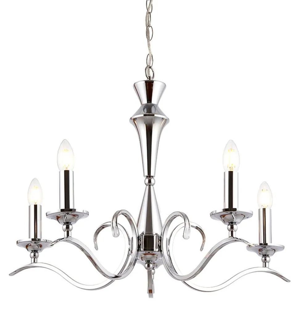 Grand Lustre Suspension Design Chrome KORA 5 Lumières pour Salon Chic