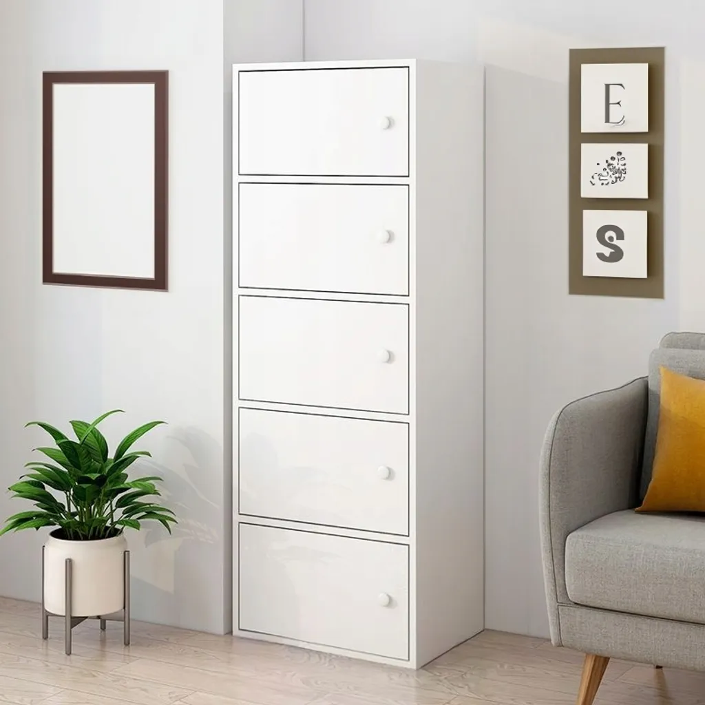 Commode large blanche à 5 étagères de rangement grand format - 10