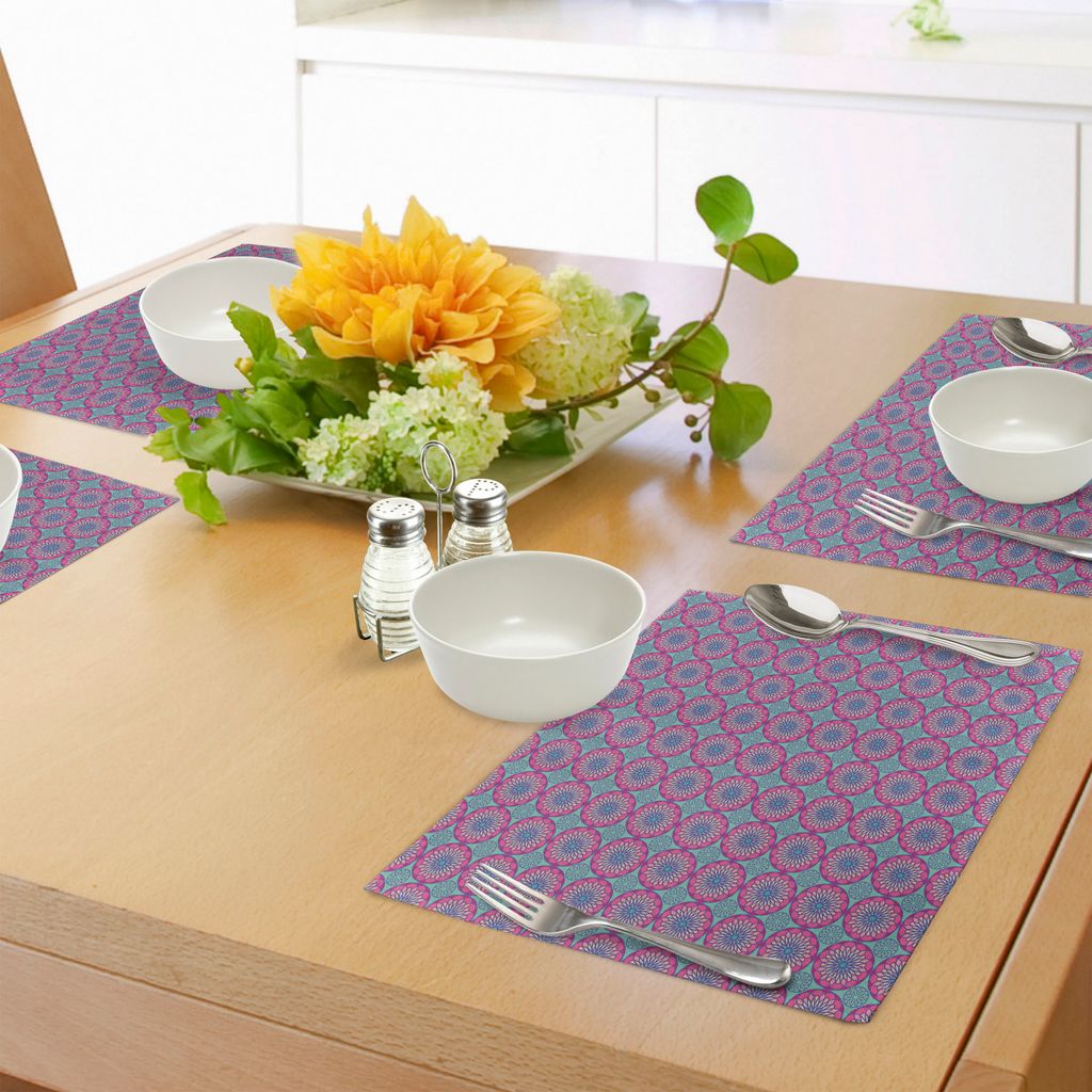 ABAKUHAUS Blume Platzmatten, Traditioneller Spirograph-Blumen-Entwurf Bunte blühende geometrische Blumenblätter, Tiscjdeco aus Farbfesten Stoff f...