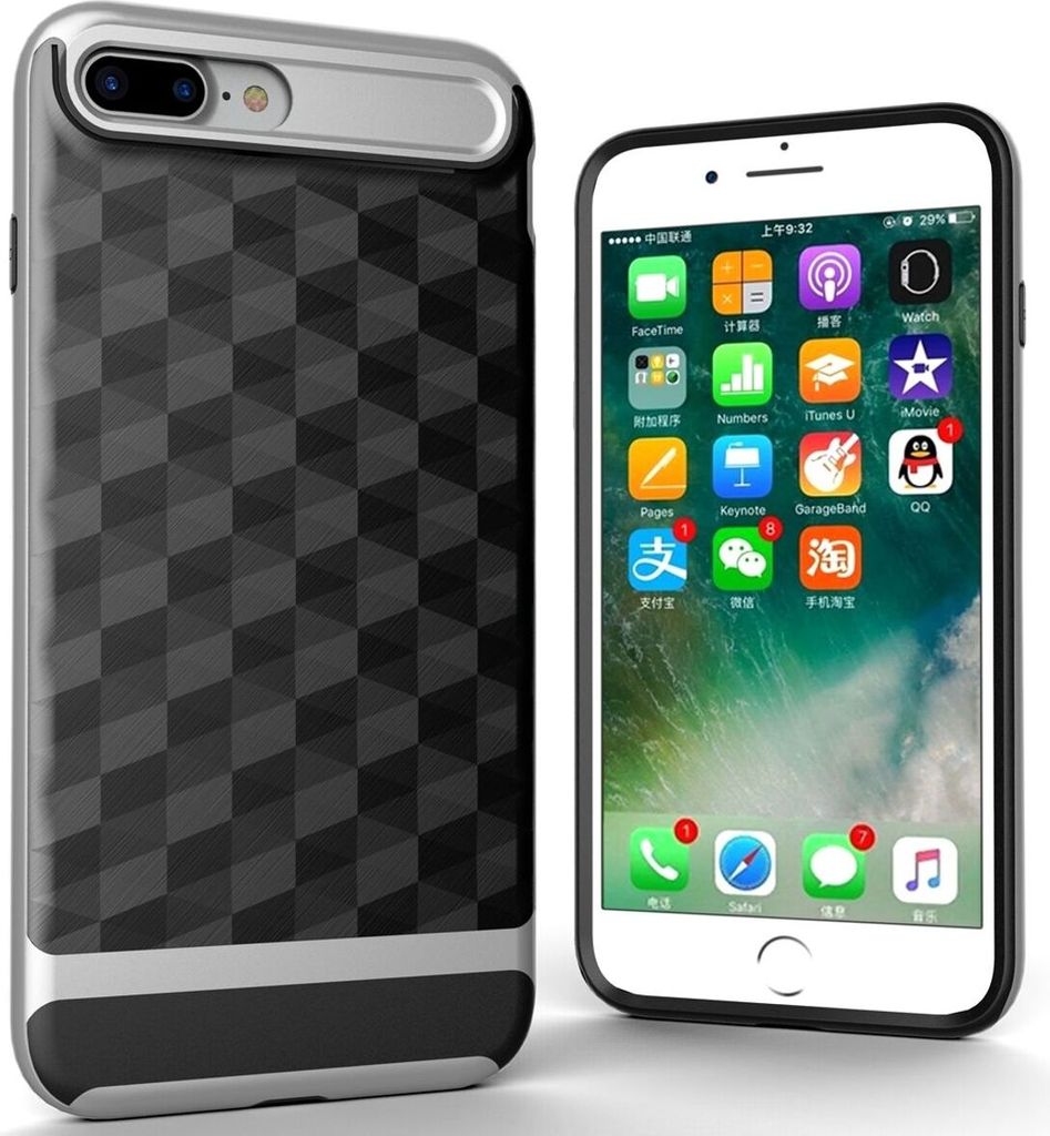 Hülle für Apple iPhone 7 Plus Backcover Case Handy Schutzhülle - Cover 3D Prisma Design Silber