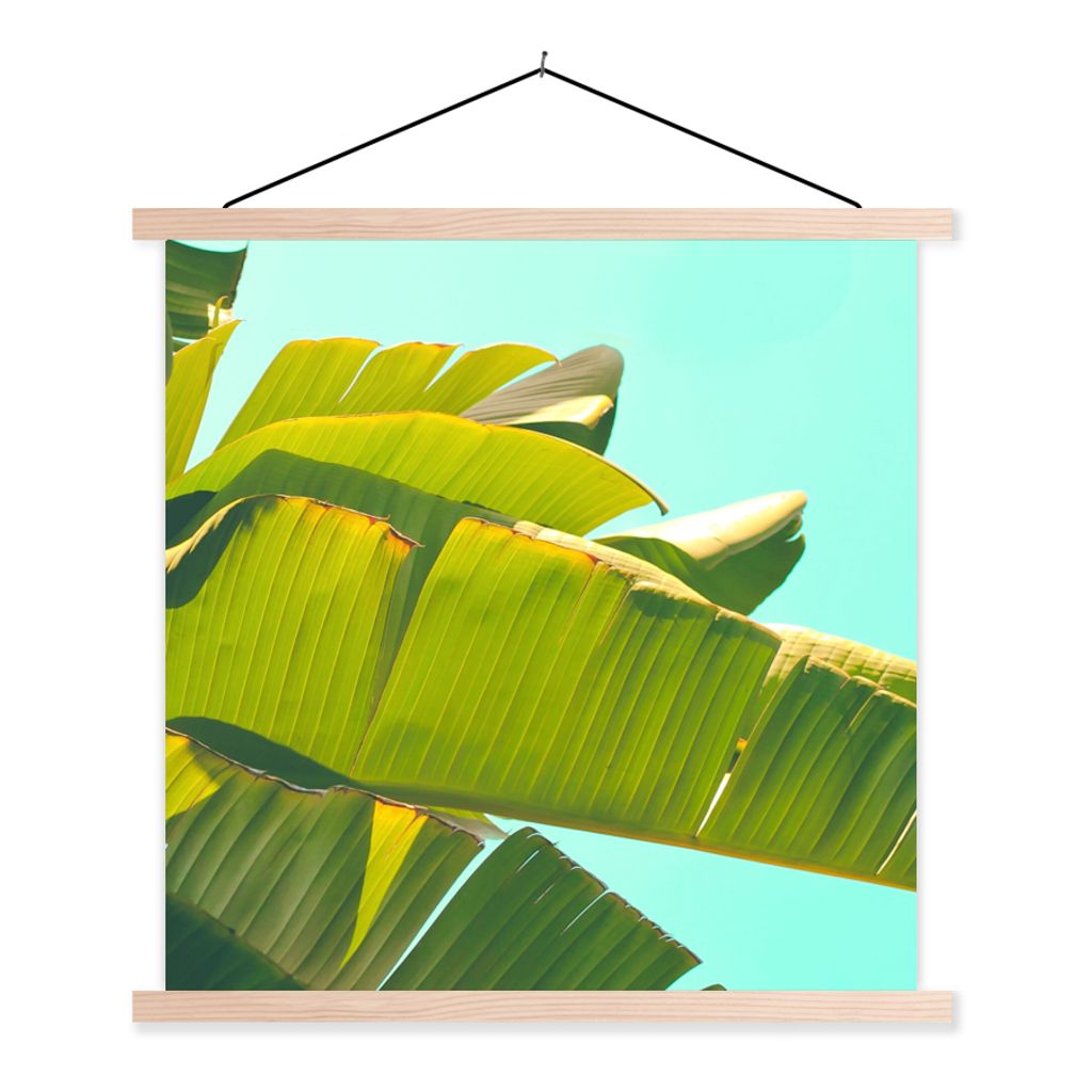 MuchoWow Textilposter Bananenblatt - Blätter - Tropisch - Sommer 60x60 cm mit holzfarbenen Rahmen - Wanddekoration