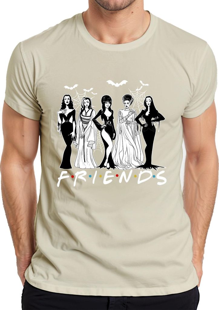 FRIENDS Halloween Gothic Vampirinnen Braut Munster Spinnenweben Herren T-Shirt, Natur, XL
