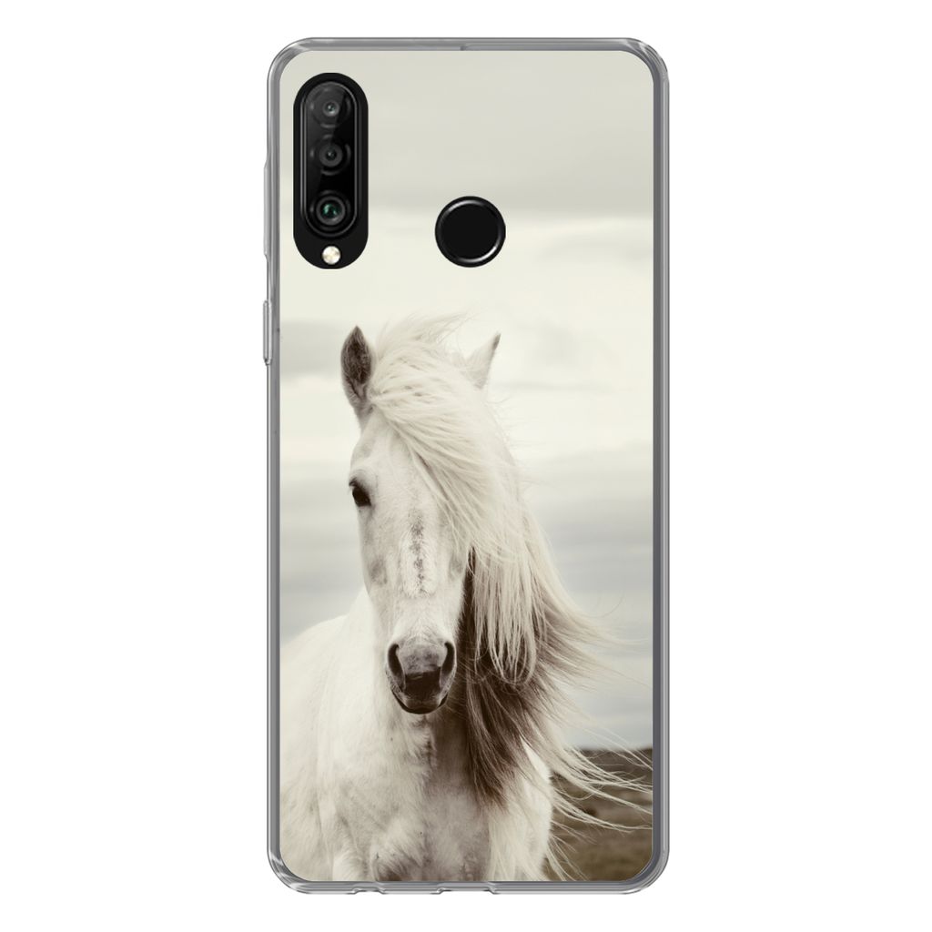 MuchoWow Handyhülle Schutzhülle Hülle für Huawei P30 Lite Pferd - Strand - Mähne Silikon Softcase Handy Hülle - Handyhülle