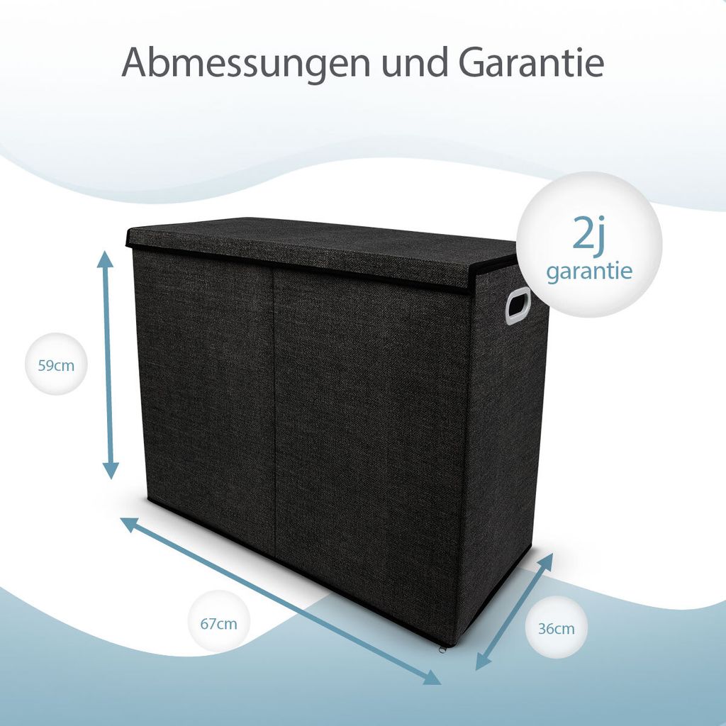 Zonovi Wäschekorb 3 Fächer mit Deckel - Wäschesammler - Produktbild 3