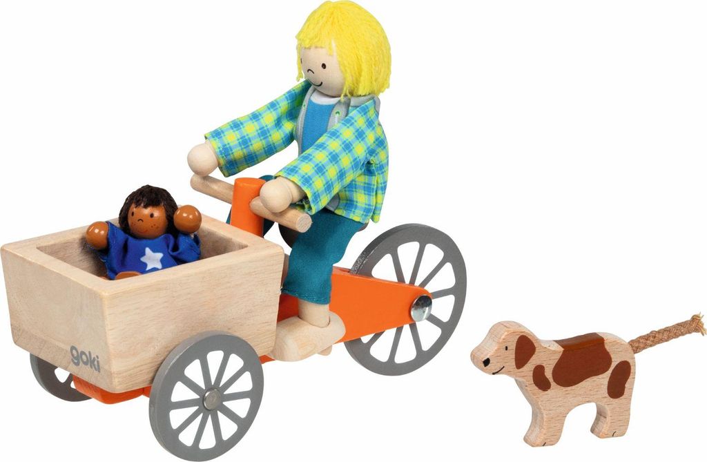 Lastenfahrrad mit 2 Biegepuppen und Hund Produktbild 