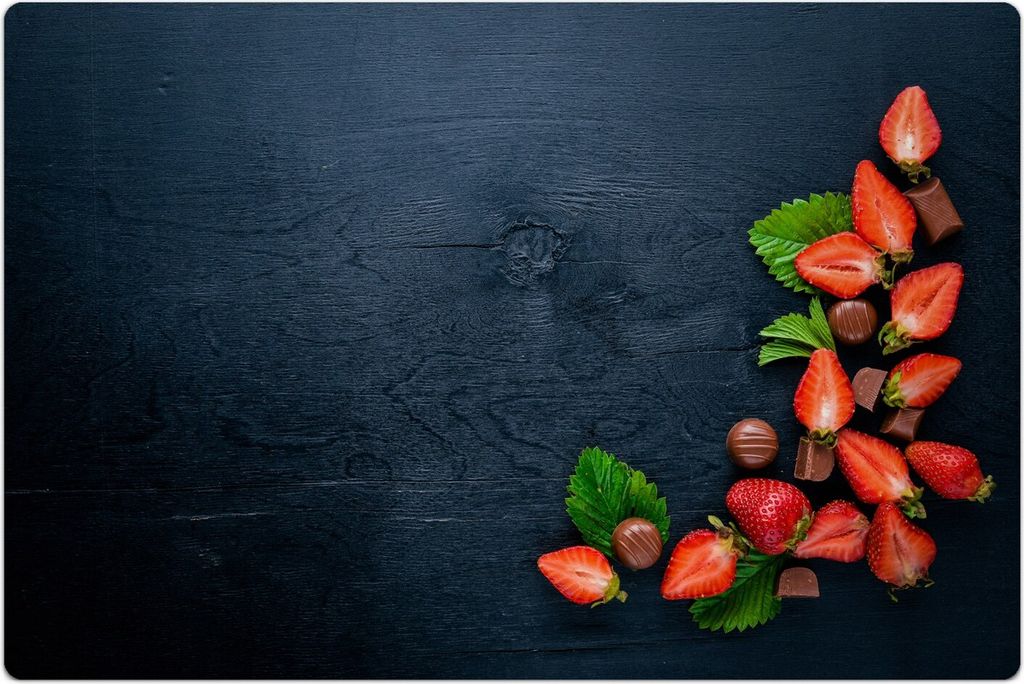 Küchenmatte 120x180 cm Vinylmatte Bodenmatte Dekoration - Erdbeeren und Schokolade