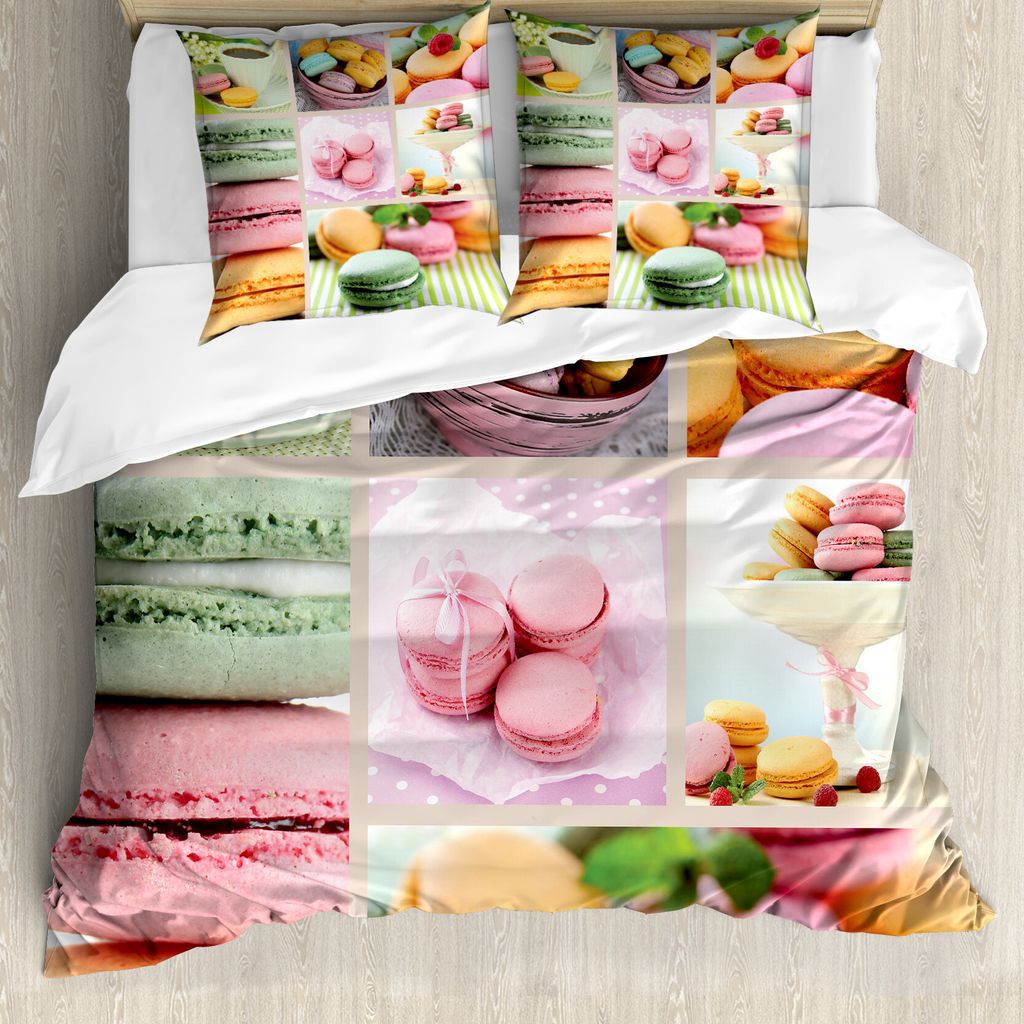 ABAKUHAUS Bunt Bettbezug, Französisch Makronen Kaffee, Milbensicher Allergiker geeignet mit Kissenbezügen, 155 cm x 220 cm - 80 x 80 cm, Mehrfarbig