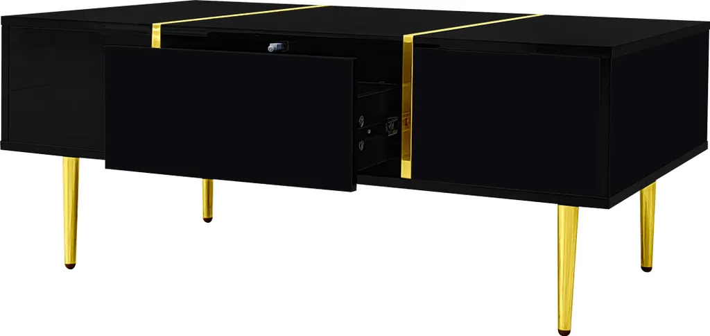 Table basse avec 2 tiroirs de rangement finition haute brillance 100 cm - 6