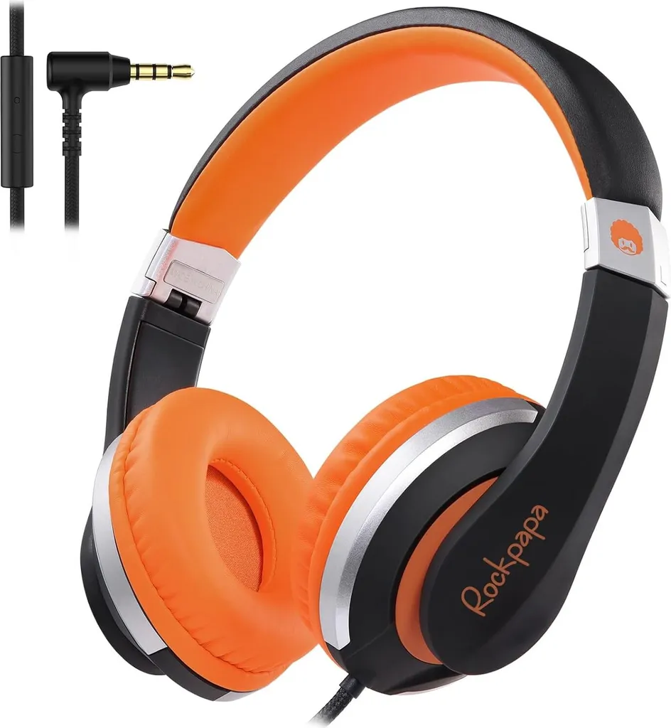 Cuffie Scuola Bambini con Microfono HD Jack 3.5mm Nero Arancione