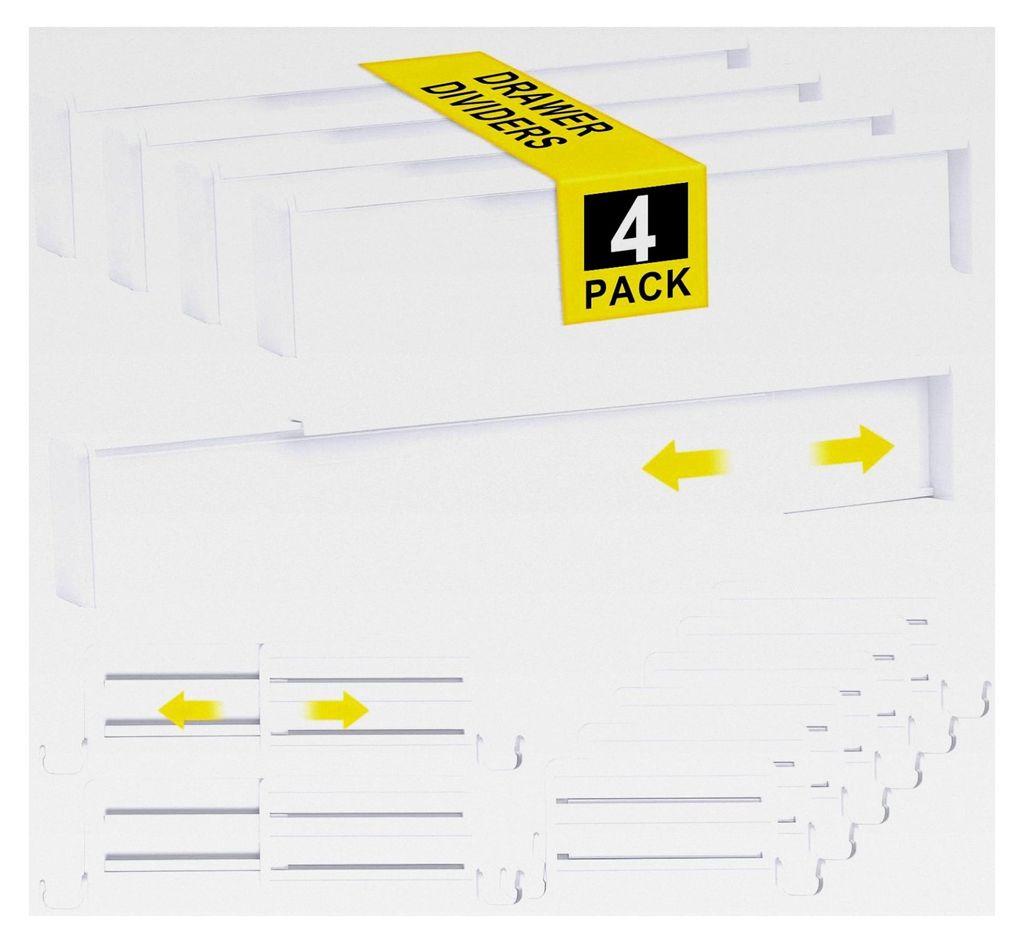 4er Set Kunststoff Schubladenteiler für Innenlängen von 34–59 cm und Höhen über 7 cm, verstellbar für Kleiderschrank, Schlafzimmer, Kommode,...
