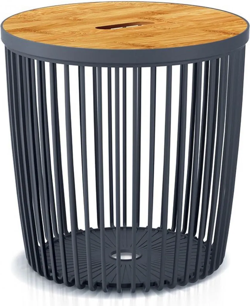 Panier design CLUBO anthracite 38,6 cm couvercle bambou naturel chic