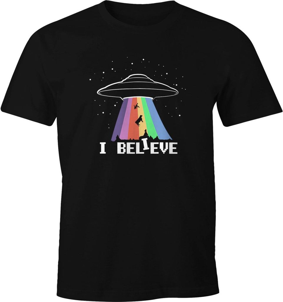 Herren T-Shirt Ufo Rainbow I Believe Fun-Shirt Moonworks schwarz XS