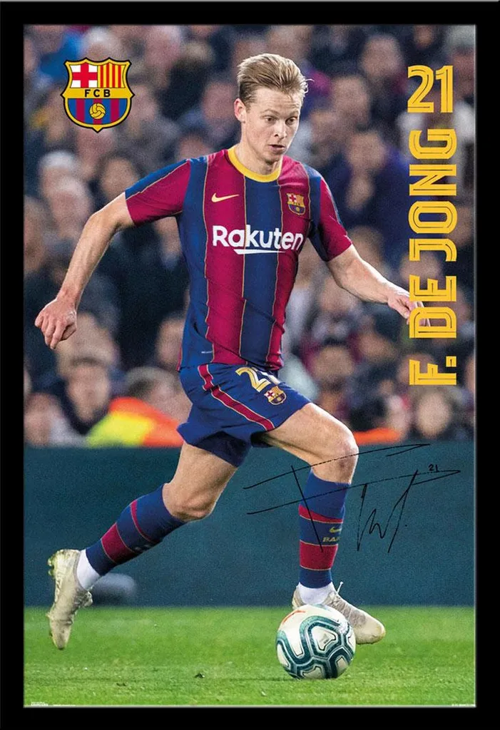 Poster FC Barcelone 2020/21 De Jong avec Cadre Maxi MDF Noir Shinsuke