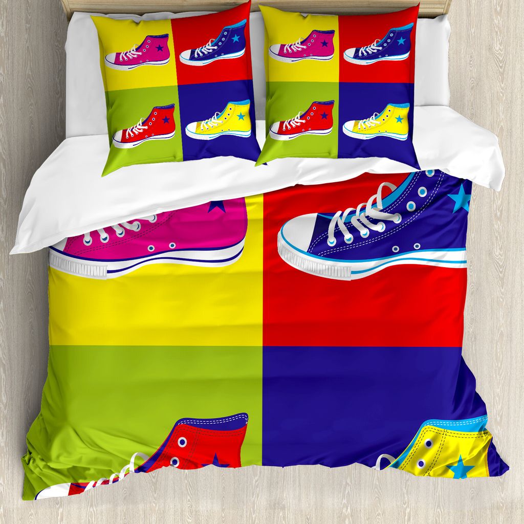 ABAKUHAUS Teen Zimmer Bettbezug, Retro Sportschuhe, Milbensicher Allergiker geeignet mit Kissenbezügen, 200 cm x 200 cm - 80 x 80 cm, Mehrfarbig