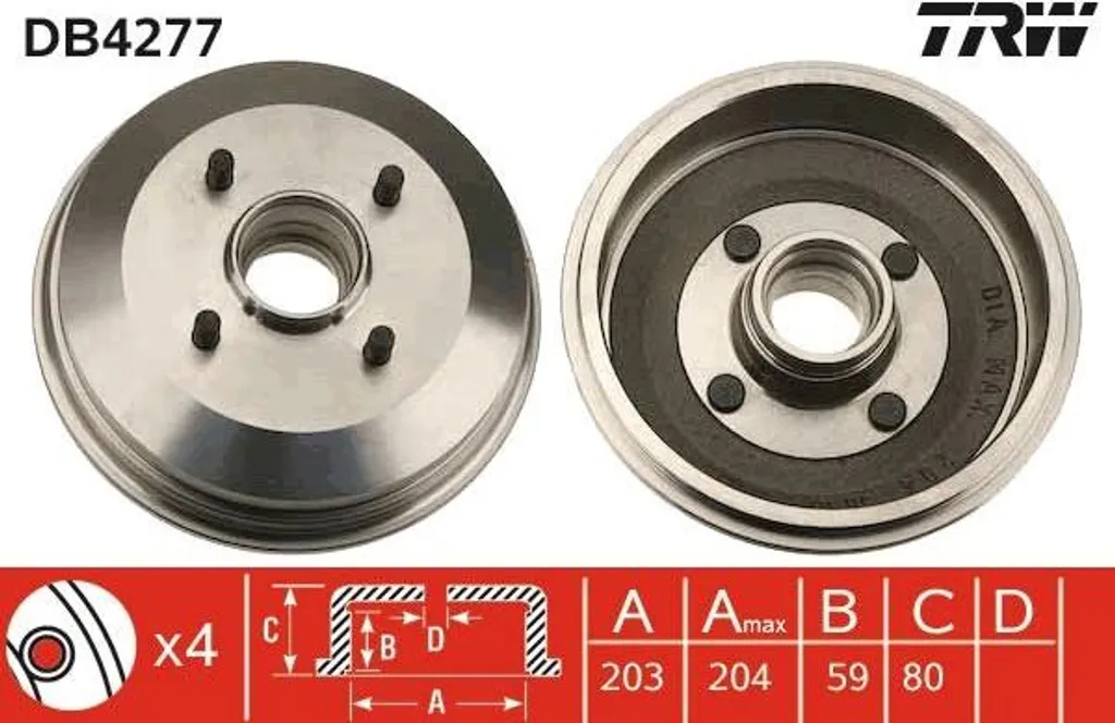 Tambour de Frein Arrière pour Ford Ka et Escort - Qualité TRW DB4277