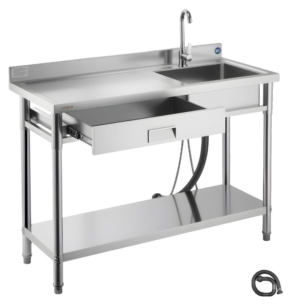 Lavello VEVOR in acciaio inox (120 x 50 x 94 cm), monovasca Immagine del prodotto 