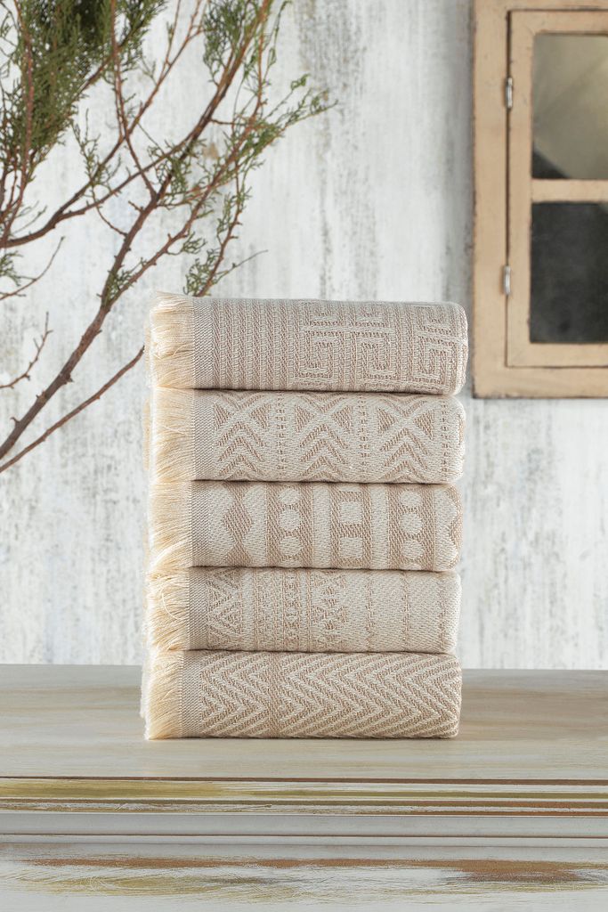 Mijolnir, Maya - Beige, Waschhandtuch-Set (5-teilig), 100% BAUMWOLLE, Beige, 38 x 65 cm