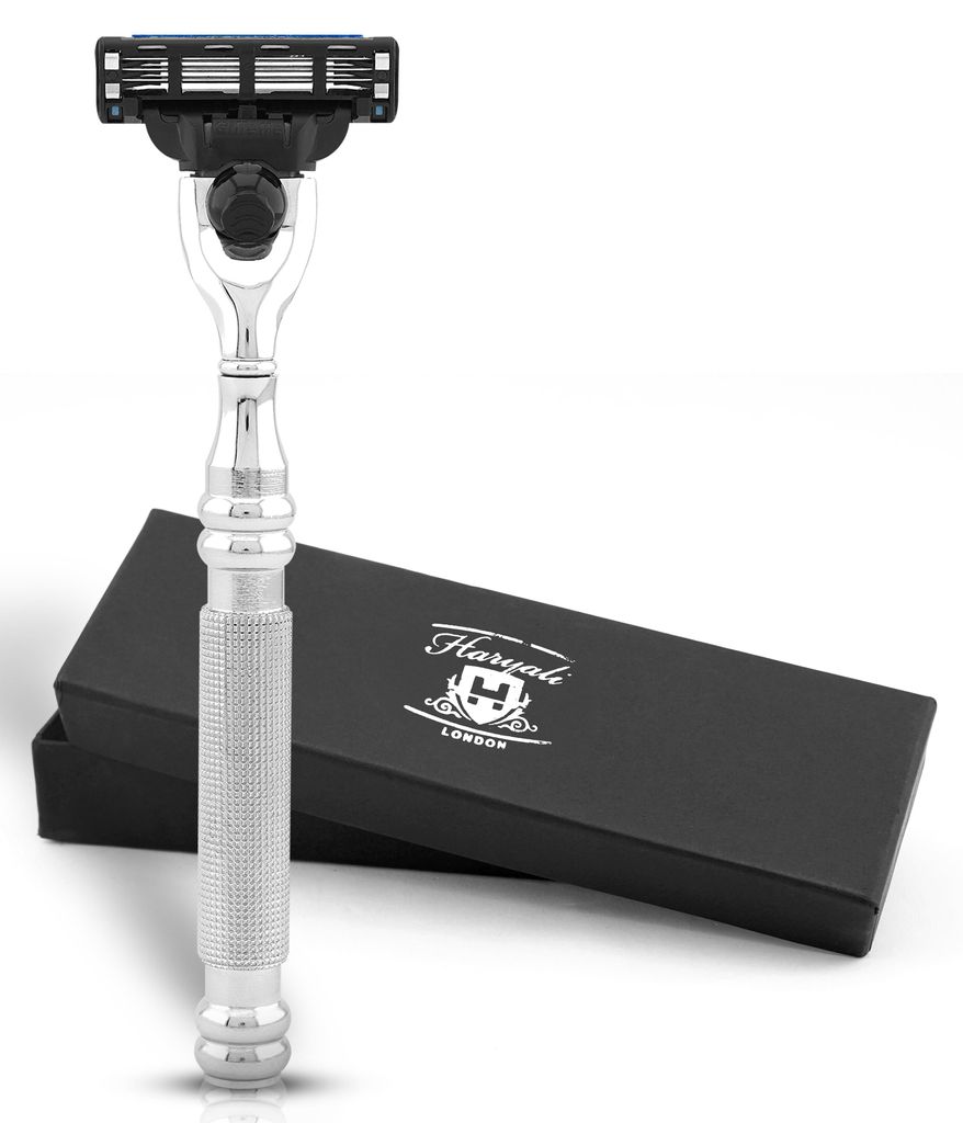 Nassrasierer 3-Klingen-Rasierer für Unisex, Edelstahl, rutschfest Pack, Abnehmbarer Systemrasierer mit Edelstahlgriff, Abwaschbarer,