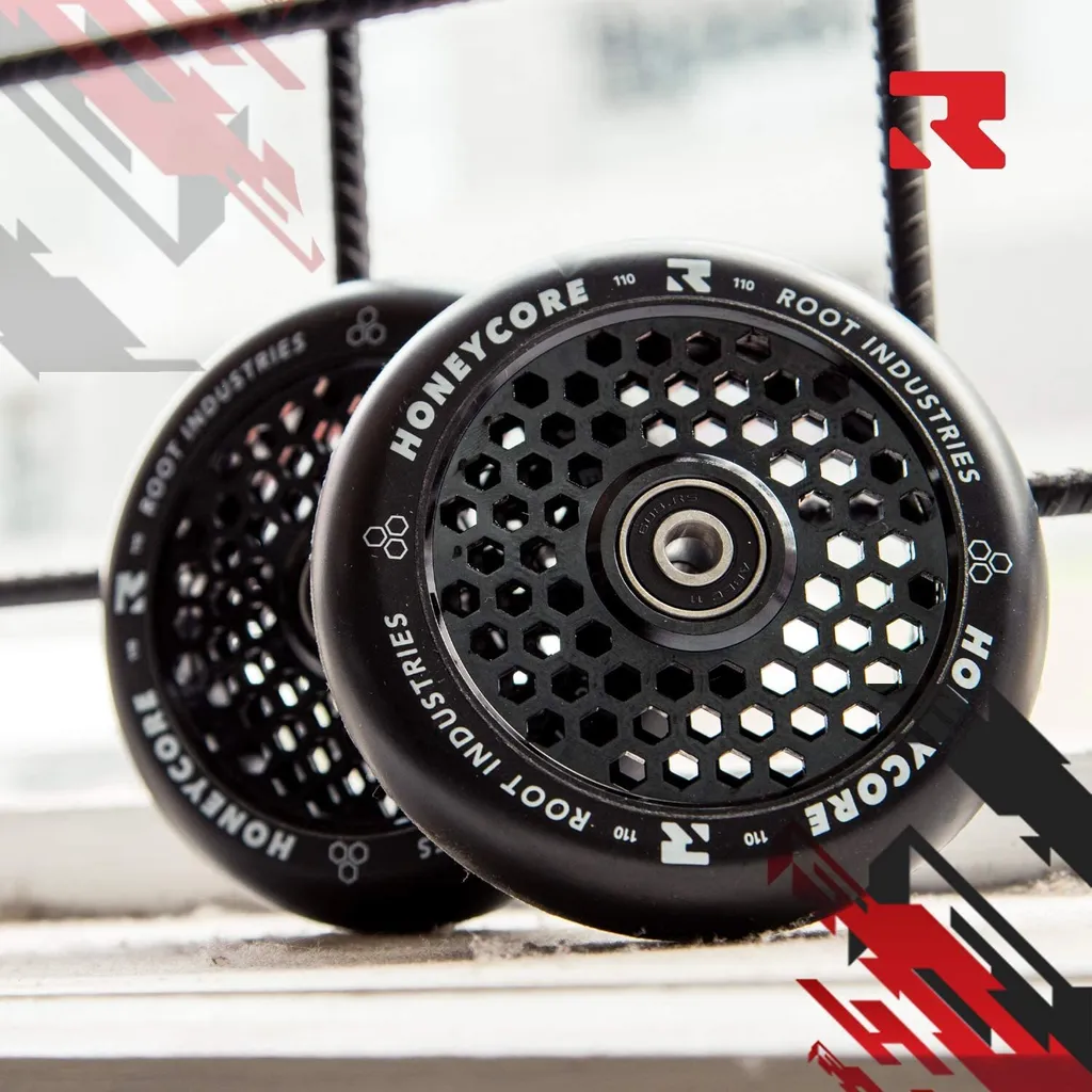 Roues Root Honeycore noir 2-pièces légères pour trottinette Stunt