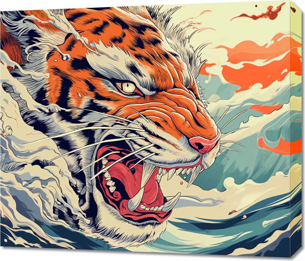 Bild 70x60cm Tiger auf der Welle