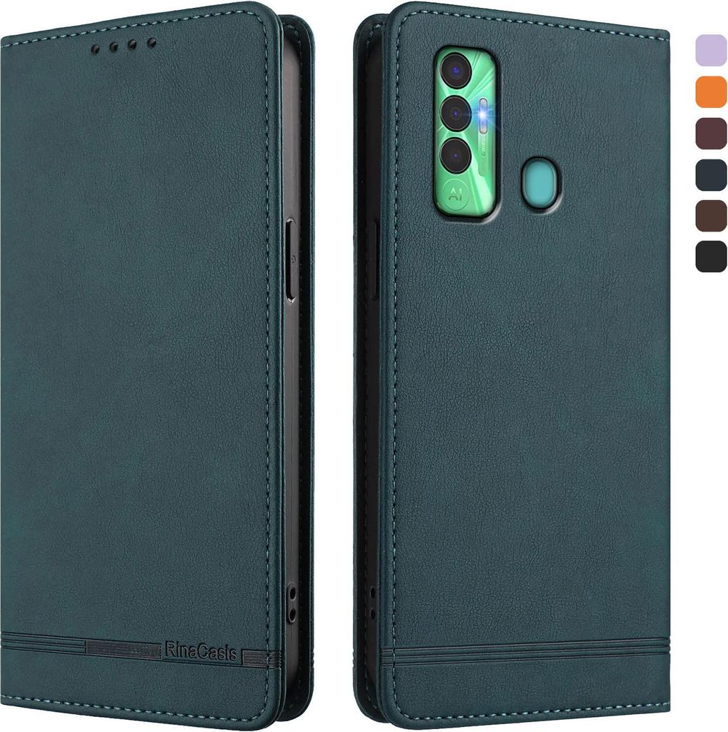Hülle für Tecno Spark 7P, Retro Kunstleder Ständer Klapphülle mit Kartenfächer und Magnetische Grün