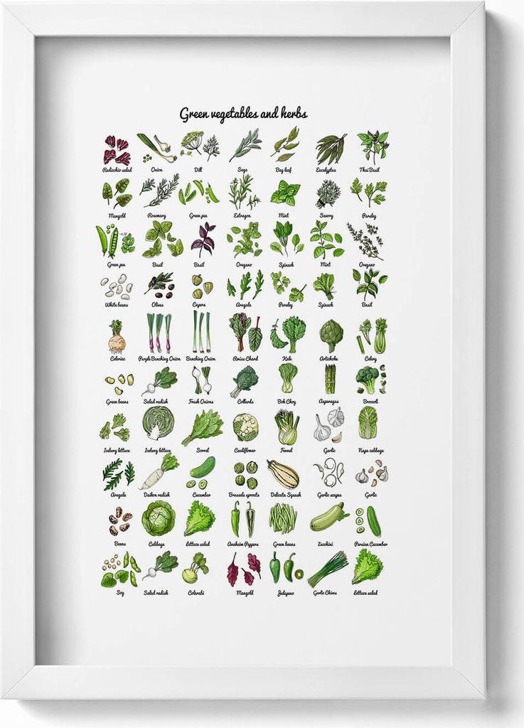 Grünes Gemüse– Wandbild mit Rahmen – Gerahmtes Bild – Wanddekoration – 20x30 cm – Weiß