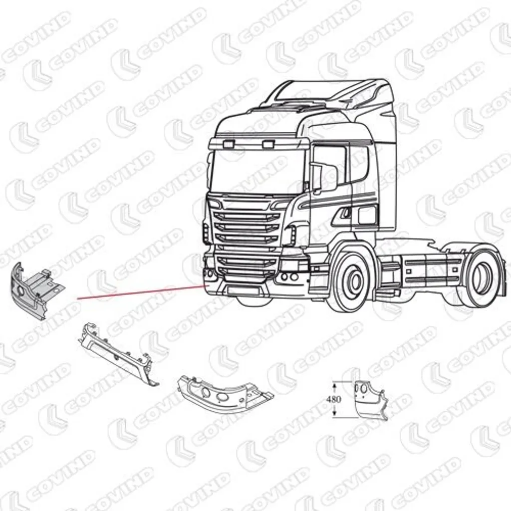 Pare-chocs avant droit adaptable SCANIA G I 146/192 - Finition Origine - 2