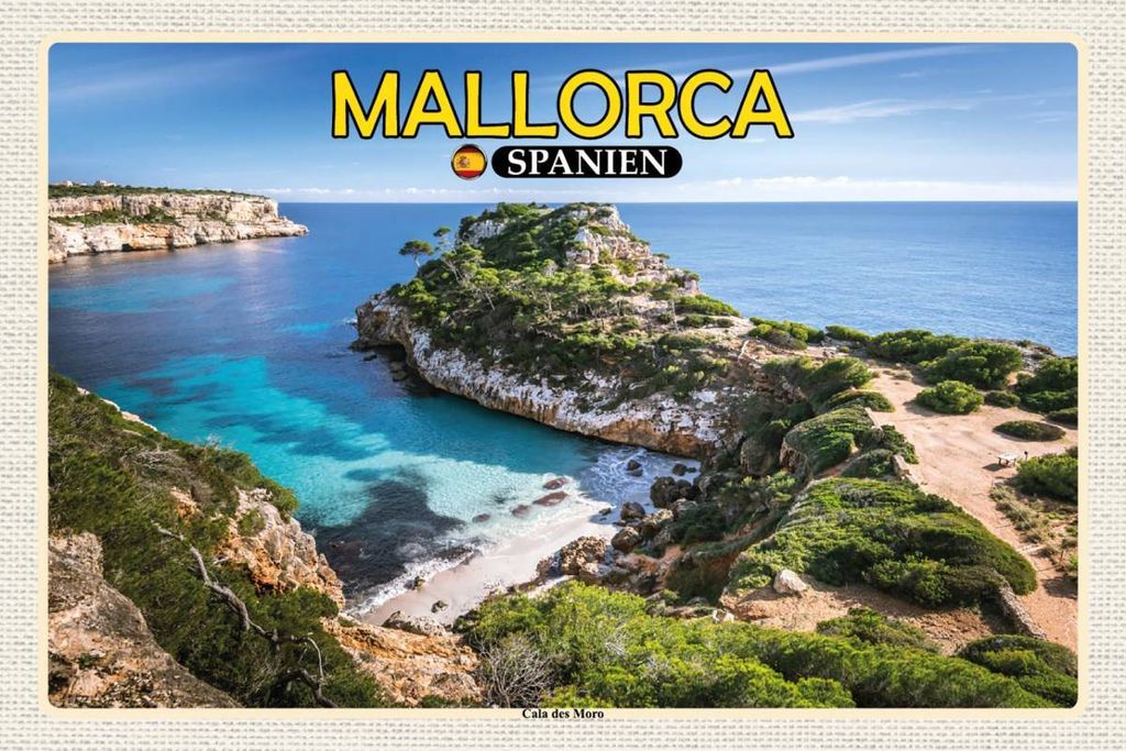 vianmo Holzschild 12x18 cm Mallorca Spanien Cala des Moro Bucht Bildmotiv Reisemotiv Abenteuer Reisen
