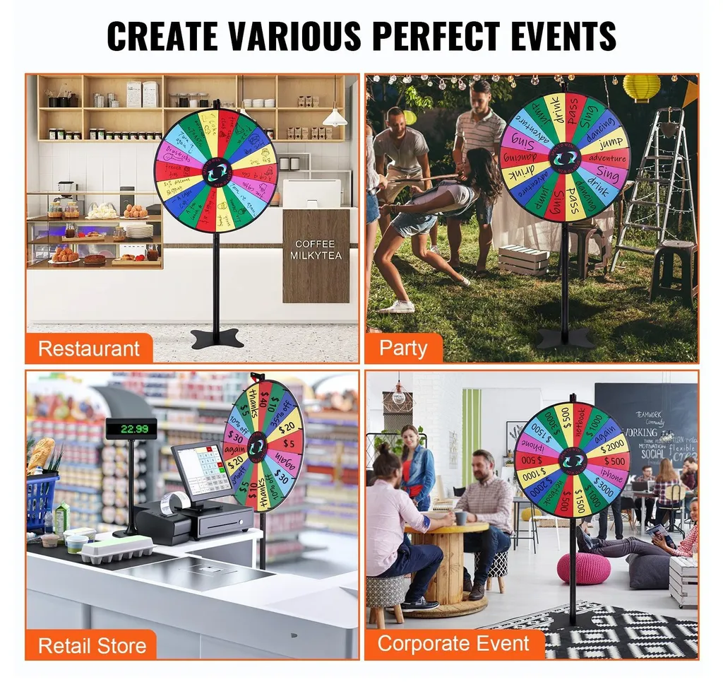 Roue de la fortune effaçable 91 cm avec 18 segments et pied robuste - 6